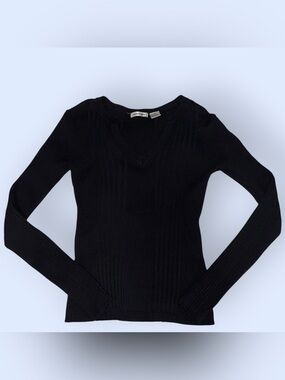 Energie Women's Black Ribbed V-Neck Sweater
